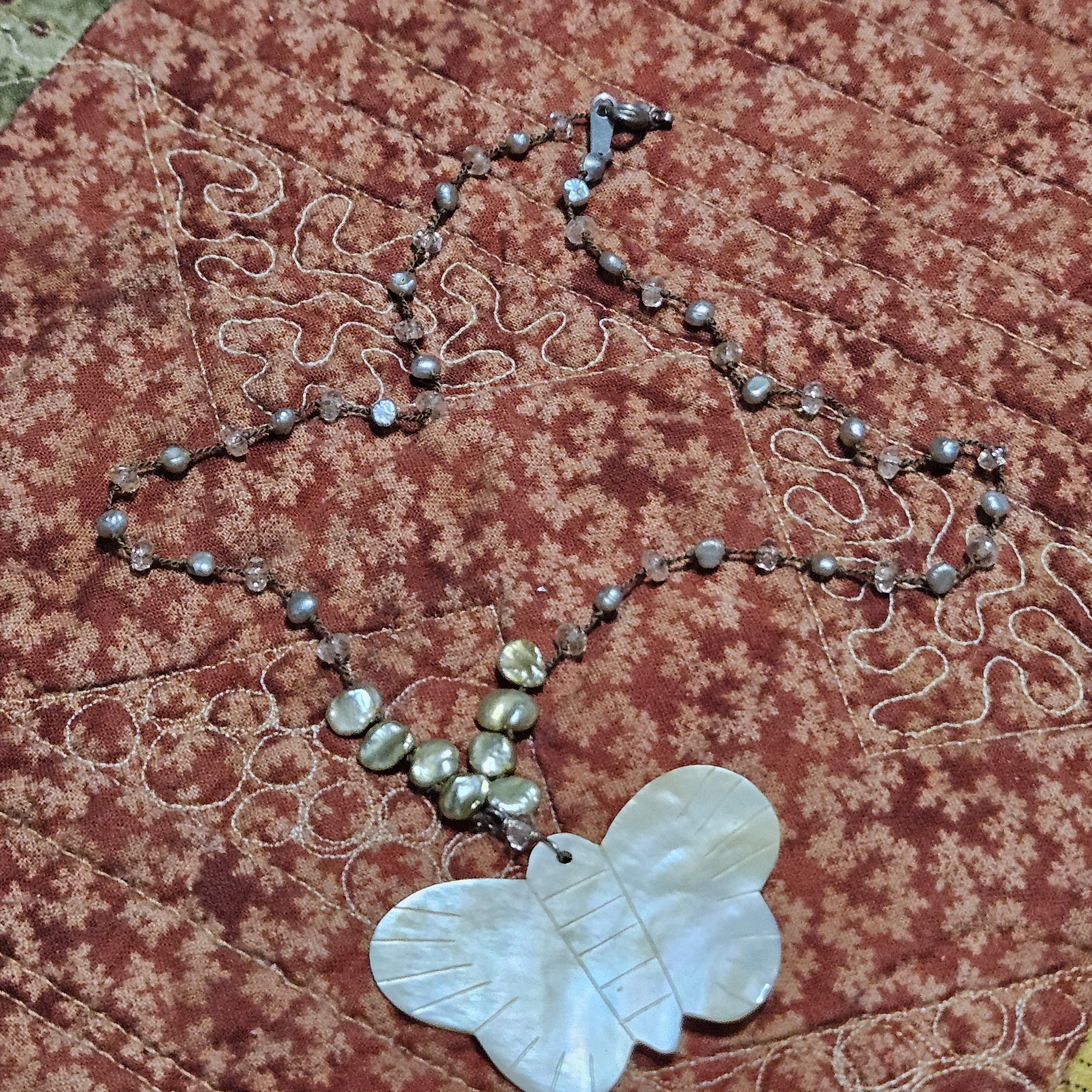 Elegant Mother Of Pearl Butterfly Necklace